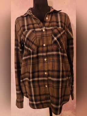 Women’s Olive Plaid Button-Up Shirt Jacket